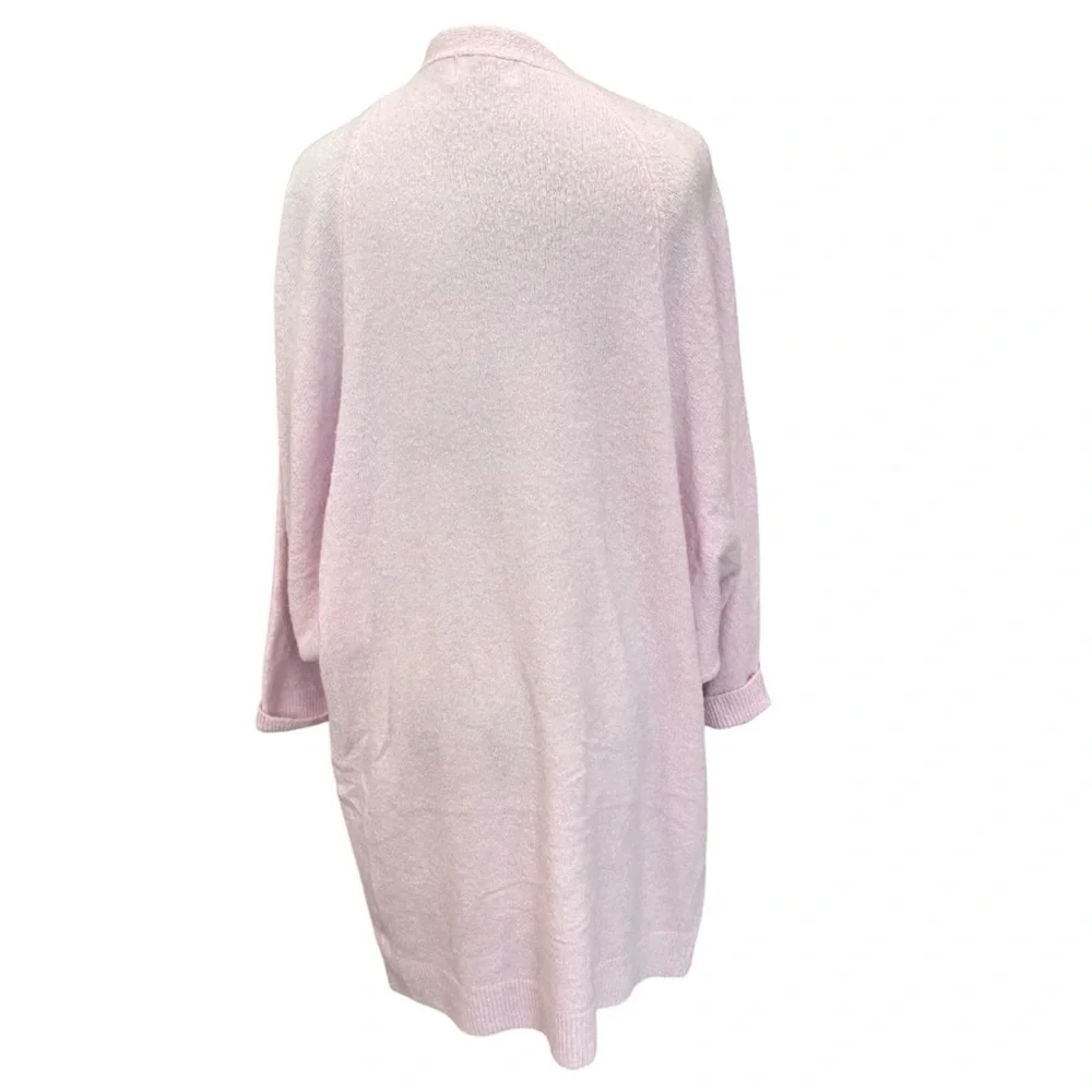 Lavender Pink Open-Front Cozy Cardigan Sweater for Women Drop Sleeves Pockets S